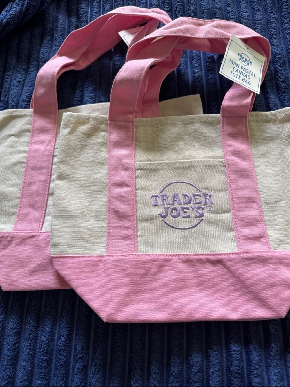 Trader Joe’s mini Pink set of 2 Pink-Trim Canvas Tote Bag